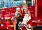 Санта-Клаус с девушками у грузовика